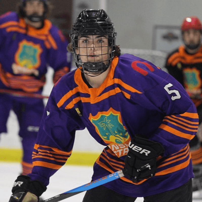 hockey player in purple jersey
