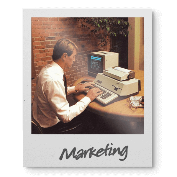 a postcard of jacksonville fl marketing agency service marketing, a man is seen working on a computer