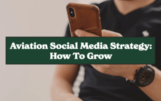 Aviation social media strategy graphic with person holding smartphone